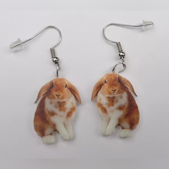 Bunny Rabbit Themed - Fun Party Costume Design Animal Print - Hook Earrings - Picture 1 of 4